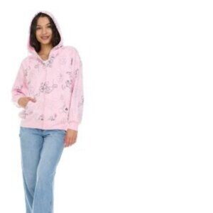 Disney Micky mouse pink embroidered zip up lightweight hooded sweatshirt